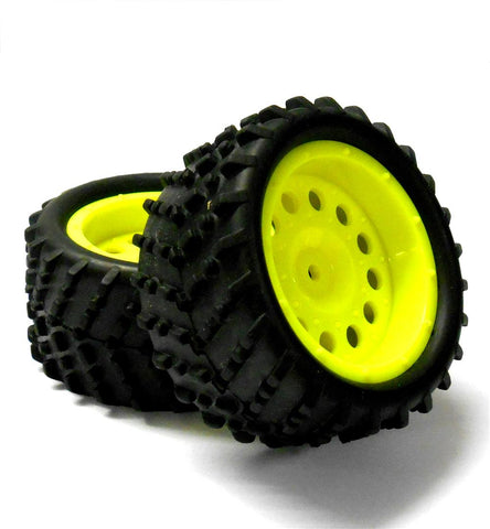 86017 RC Plastic Yellow Wheels and Tyres Complete x 2 1/16